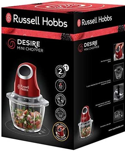 Russell Hobbs Mini Zerkleinerer Desire, Ein-Hand-Bedientaste, 500ml Glasbehälter inkl. Deckel, Gemüsezerkleinerer, elektrischer Mixer, Multi-& Universalzerkleinerer f. Gemüse, Obst & Fleisch 24660-56