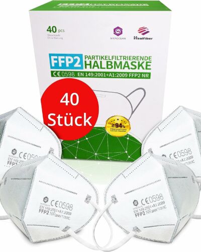 Simplecase 40 Stück FFP2 Masken, CE Zertifiziert von offiziell benannter Stelle CE2834/0598, Atemschutzmaske, Partikelfiltermaske