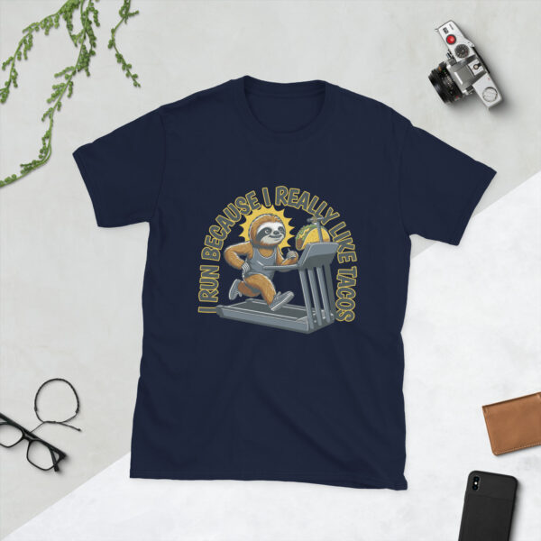 „Faultier auf dem Laufband“ – Lustiges Taco Unisex-Shirt für Chiller – Bild 3