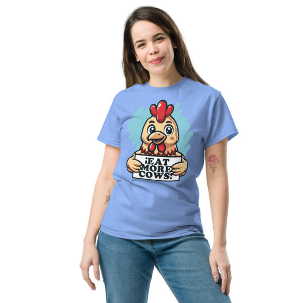 „Eat More Cows“ – Witziges Hühner T-Shirt für Fleischliebhaber (Unisex) – Bild 7
