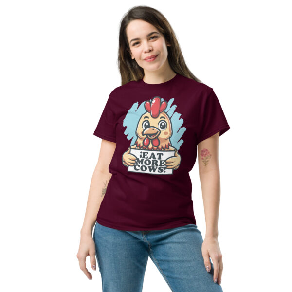 „Eat More Cows“ – Witziges Hühner T-Shirt für Fleischliebhaber (Unisex) – Bild 2