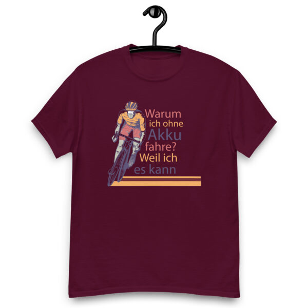 „Warum ich ohne Akku fahre?“ – Lustiges Fahrrad T-Shirt für E-Bike-Skeptiker (Unisex)
